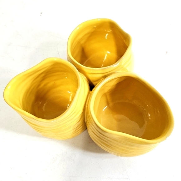 Yellow mustard 3 fused pottery Condiment serveware container, kitchen essential - Picture 4 of 7